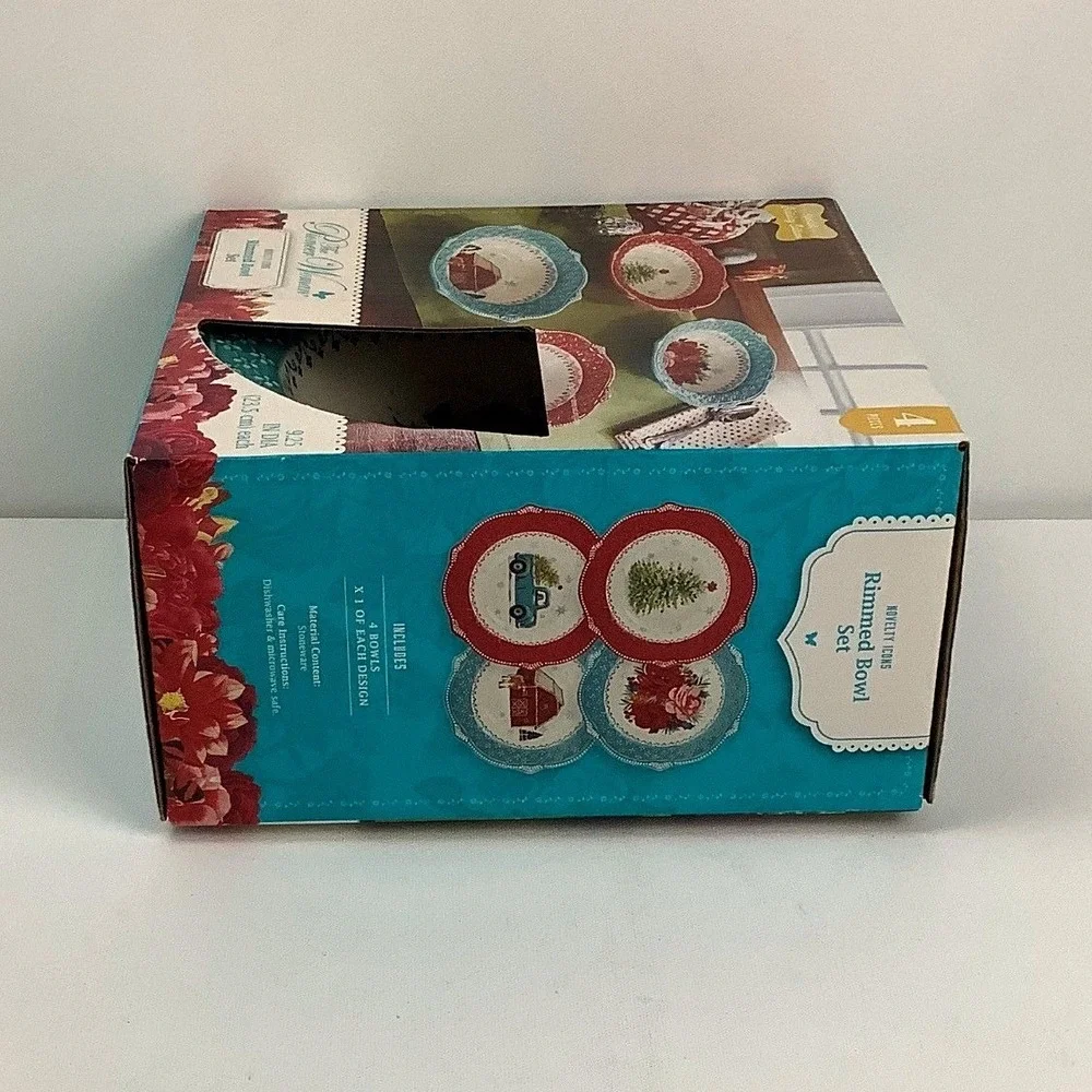 The Pioneer Woman Jolly Icons 4-Piece Rimmed Bowl Set Holiday Edition 9.25in